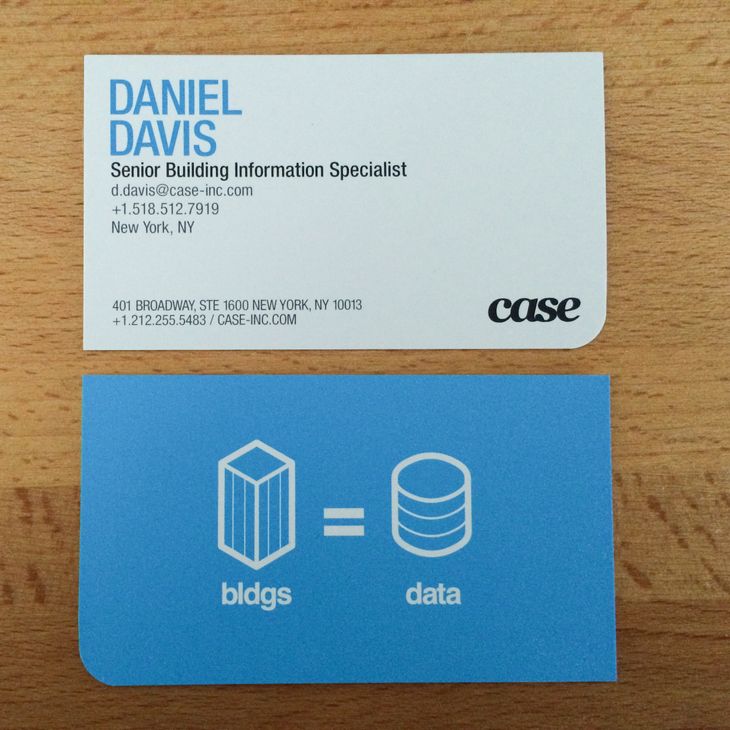 The CASE bldg=data business card.